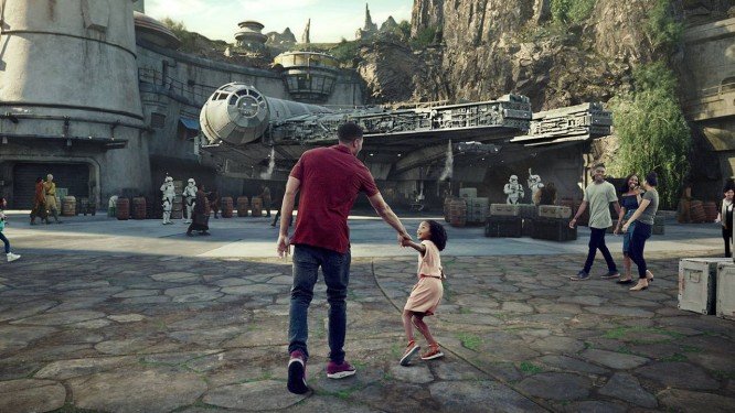 Simulação mostra como será o brinquedo Millennium Falcon: Smugglers Run, da futura área Star Wars: Galaxy's Edge, nos parques da Disney Foto: Disney Parks